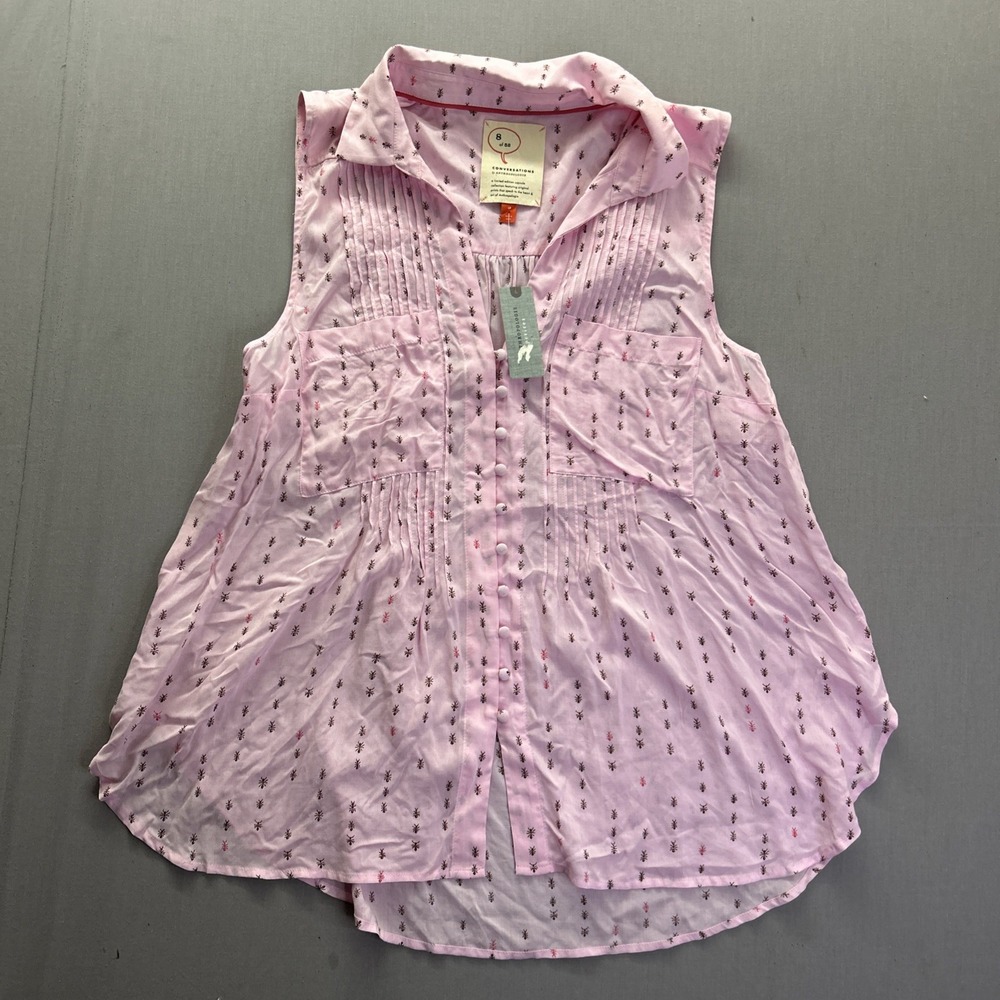 Anthropologie Conversations Pink Ant Print Sleeveless Blouse NWT Large Petite